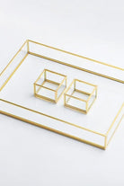 3 Parça Pirinç Gold Nişan Takımı Damat Kahvesi Sunum Tepsisi Yüzük Kutusu - 0