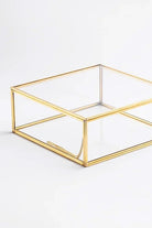 Pirinç Gold Cam Kapaklı Takı Aksesuar Çikolata Fotoğraf Kutusu 25x25x8cm - 1