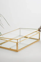 Pirinç Gold Cam Kapaklı Takı Aksesuar Çikolata Fotoğraf Kutusu 25x15x5cm - 1