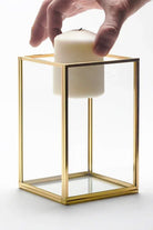 Pirinç Gold Geometrik Teraryum Cam Fanus Vazo Mumluk 15x10x10cm - 2