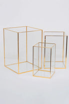 3 Parça Pirinç Gold Geometrik Teraryum Cam Fanus Mumluk - 0