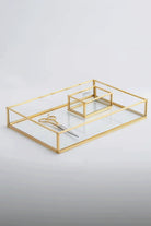 3 Parça Pirinç Gold Nişan Takımı Damat Kahvesi Sunum Tepsisi Yüzük Kutusu Makas - 0