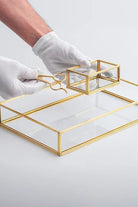 3 Parça Pirinç Gold Nişan Takımı Damat Kahvesi Sunum Tepsisi Yüzük Kutusu Makas - 1