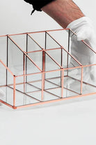 Bakır Rose Gold Cam Makyaj Takı Aksesuar Parfüm Fırçalık Organizer 25x15x12cm - 1