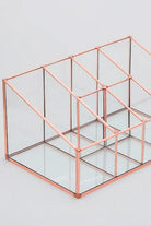 Bakır Rose Gold Cam Makyaj Takı Aksesuar Parfüm Fırçalık Organizer 25x15x12cm - 3