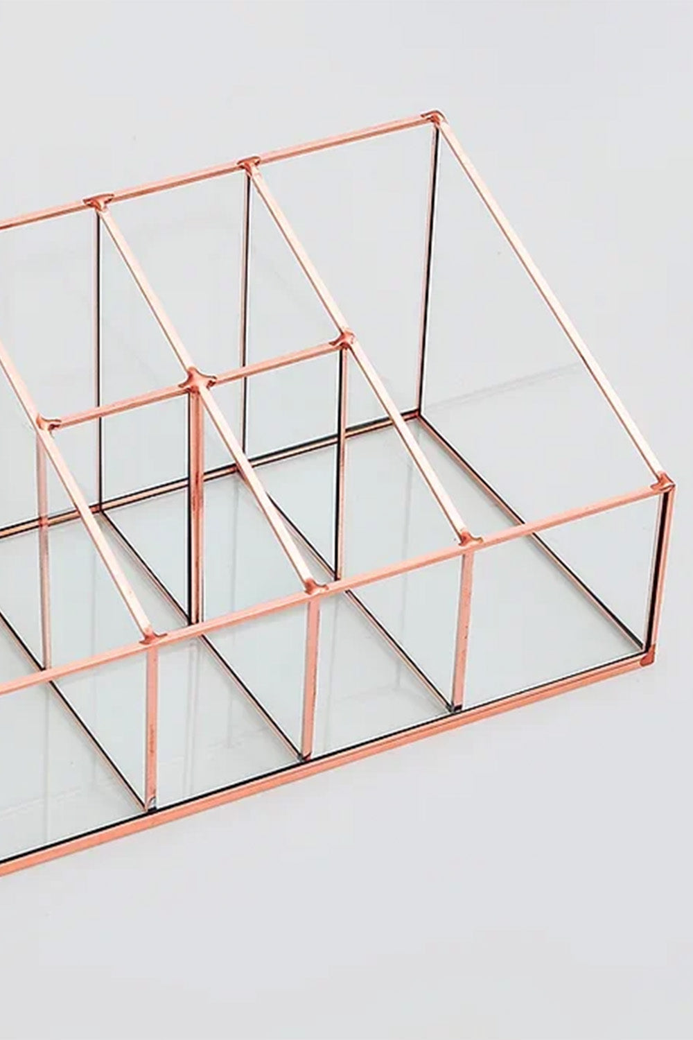 Bakır Rose Gold Cam Makyaj Takı Aksesuar Parfüm Fırçalık Organizer 25x15x12cm - 4