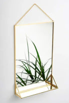 Pirinç Gold Duvar Askılı Ayna Raflı 30x20cm - 1