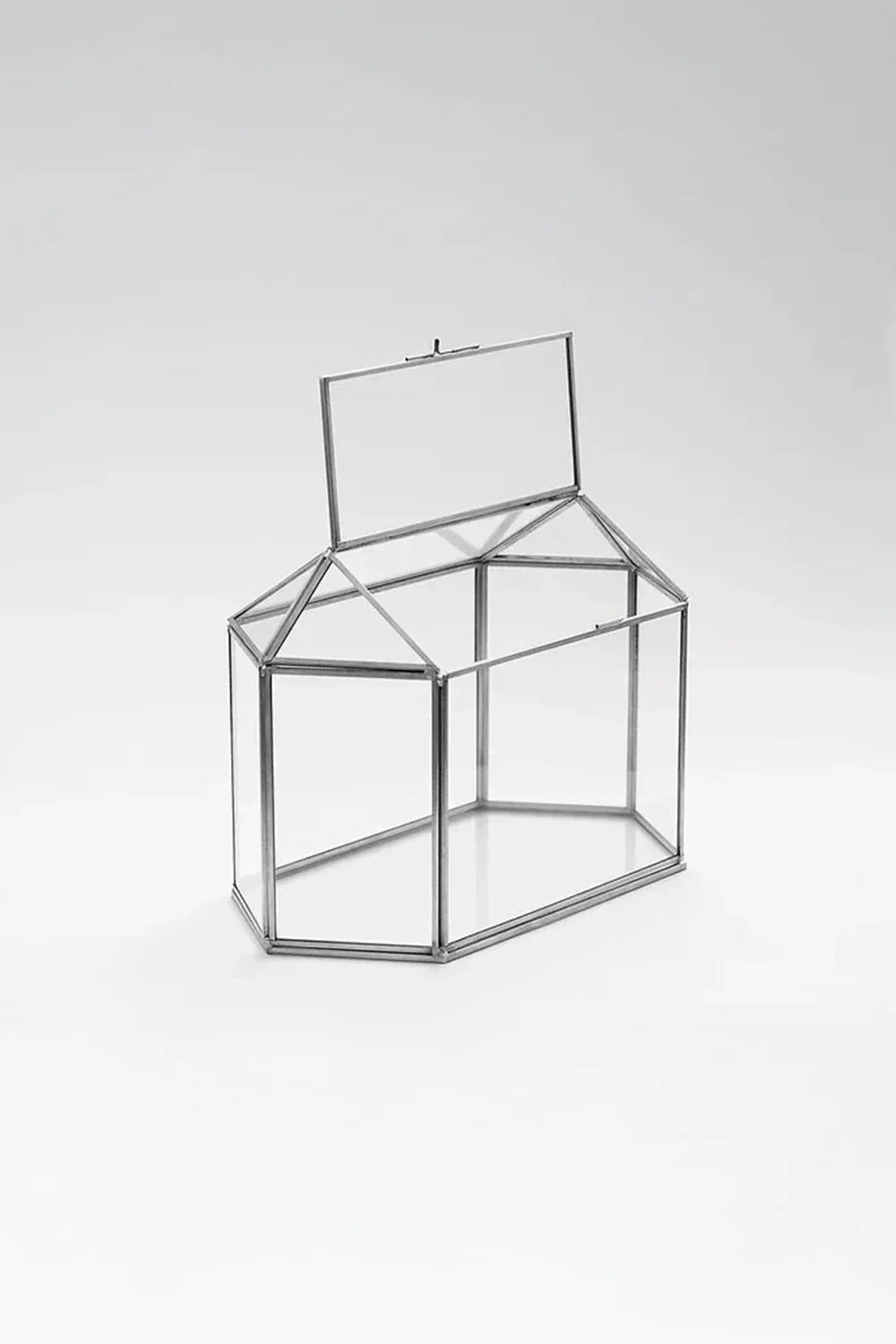 Kart Kutusu | Cam | Geometrik Teraryum | Fanus | Gümüş - 0