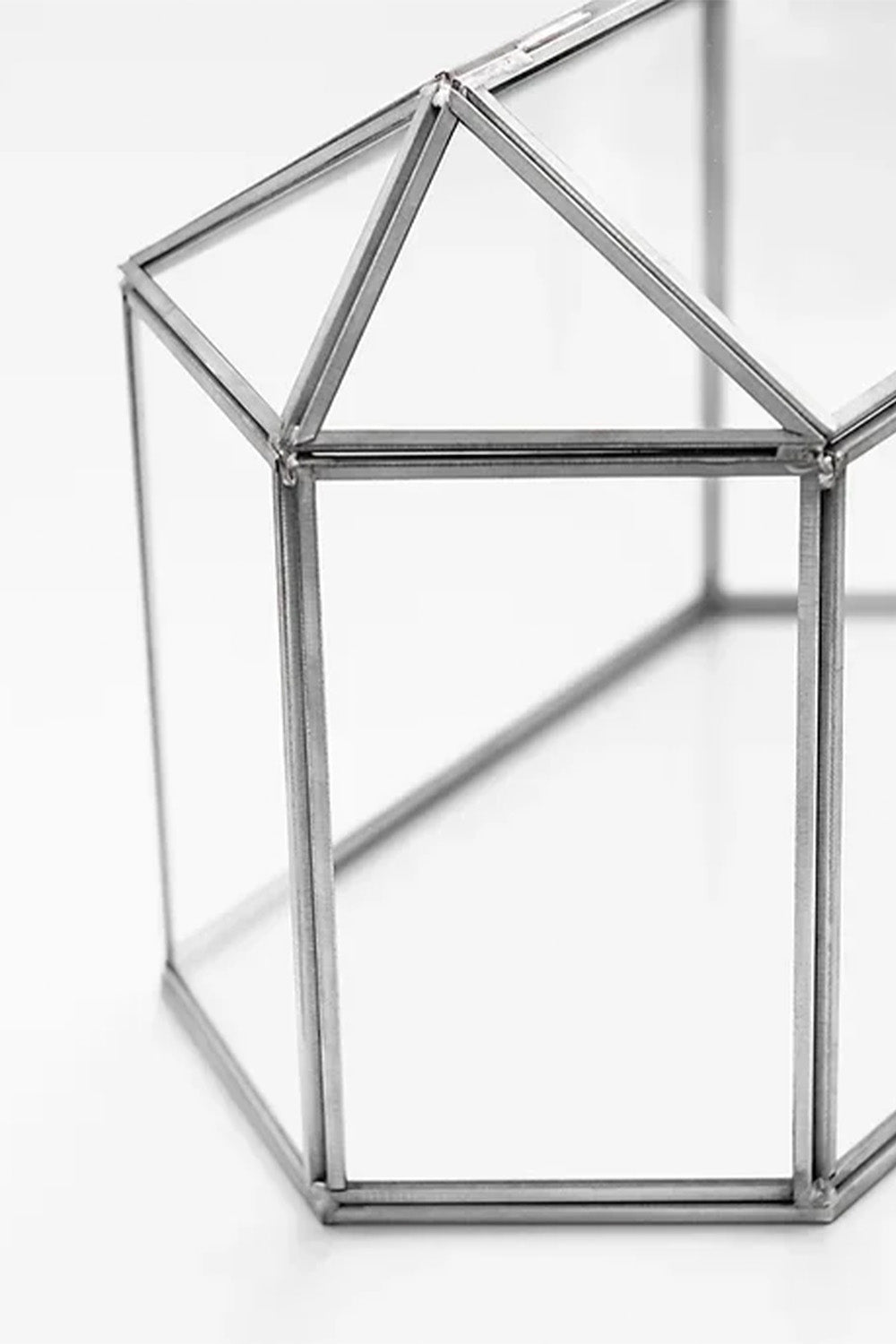 Kart Kutusu | Cam | Geometrik Teraryum | Fanus | Gümüş - 3