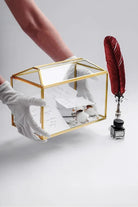 Pirinç Gold Geometrik Kapaklı Teraryum Prizma Cam Fanus Kart Kutusu 26x19x15cm - 0