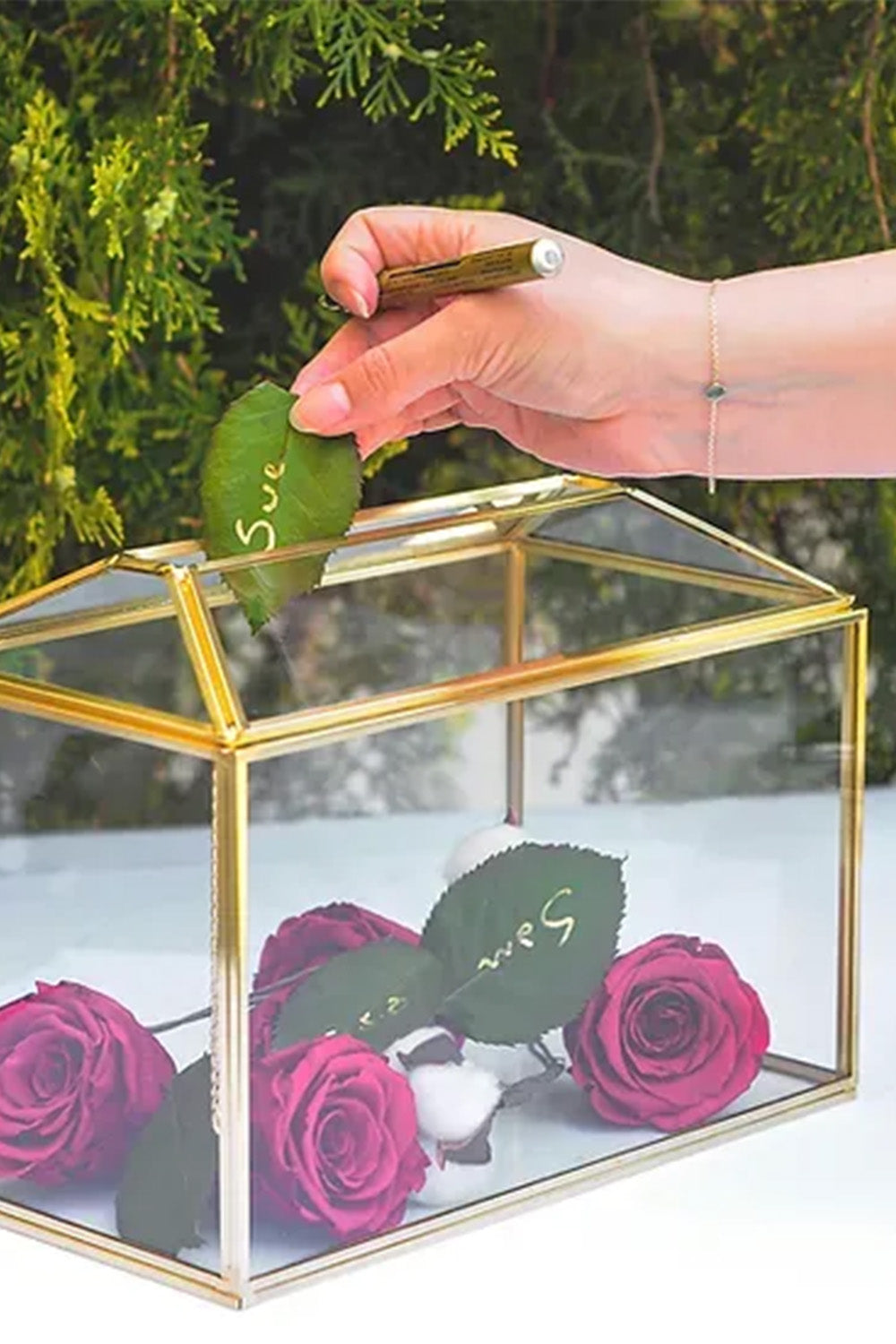 Pirinç Gold Geometrik Kapaklı Teraryum Prizma Cam Fanus Kart Kutusu 26x19x15cm - 1