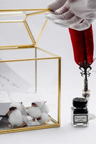 Pirinç Gold Geometrik Kapaklı Teraryum Prizma Cam Fanus Kart Kutusu 26x19x15cm - 4