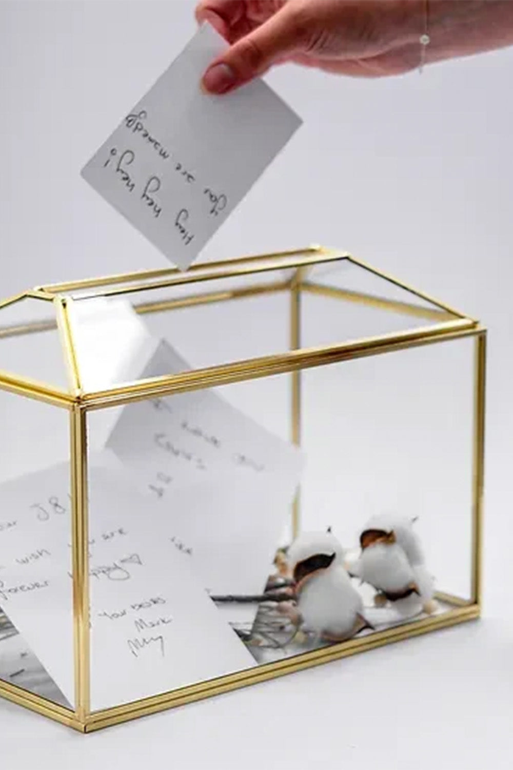 Pirinç Gold Geometrik Kapaklı Teraryum Prizma Cam Fanus Kart Kutusu 26x19x15cm - 6