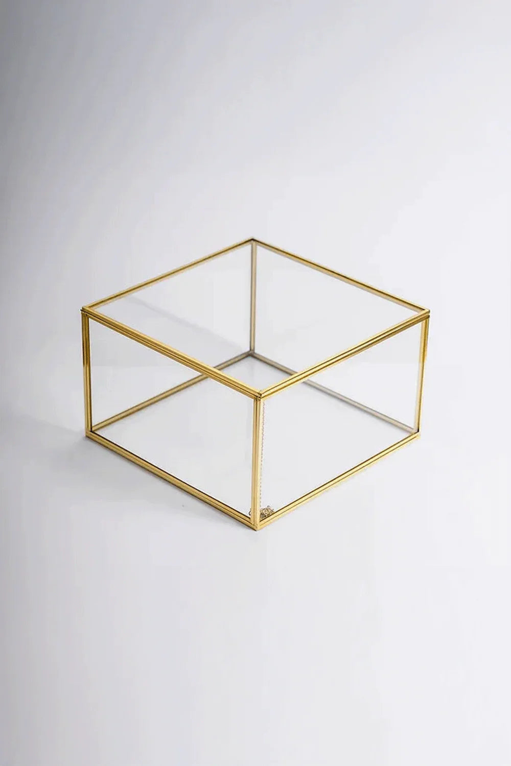 Pirinç Cam Kapaklı Takı Aksesuar Çikolata Fotoğraf Kutusu Organizer 23x23x13cm - 0