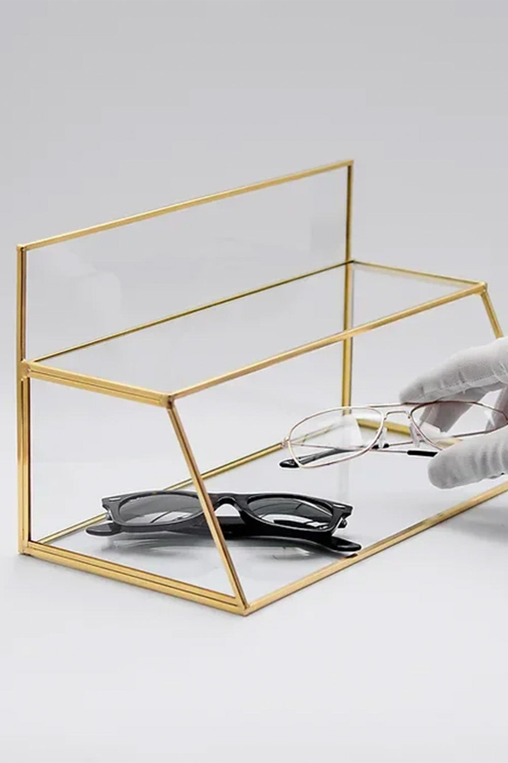 Pirinç Gold Cam Makyaj Takı Aksesuar Parfüm Organizer 30x17x15cm - 1