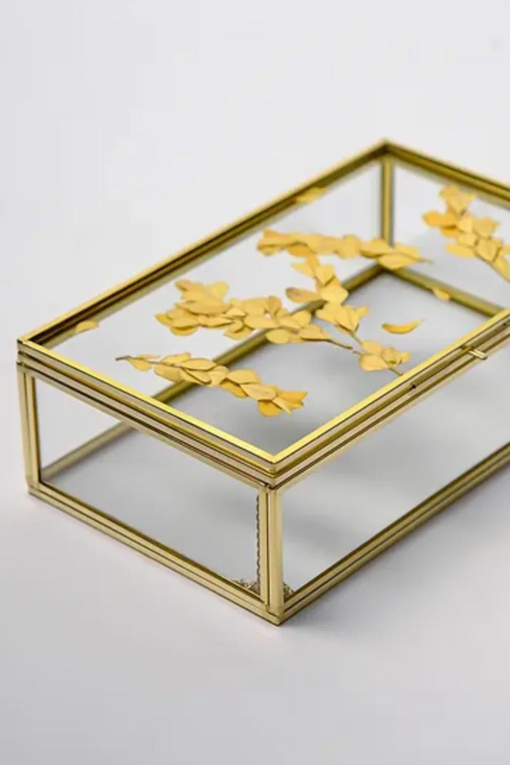 Pirinç Kapaklı Kutu Cam Kuru Çiçek Organizer Takı Aksesuar Çerçeve 23x14x6cm - 1