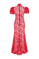 Kısa Kollu Dantelli Kırmızı Uzun Elbise - 4