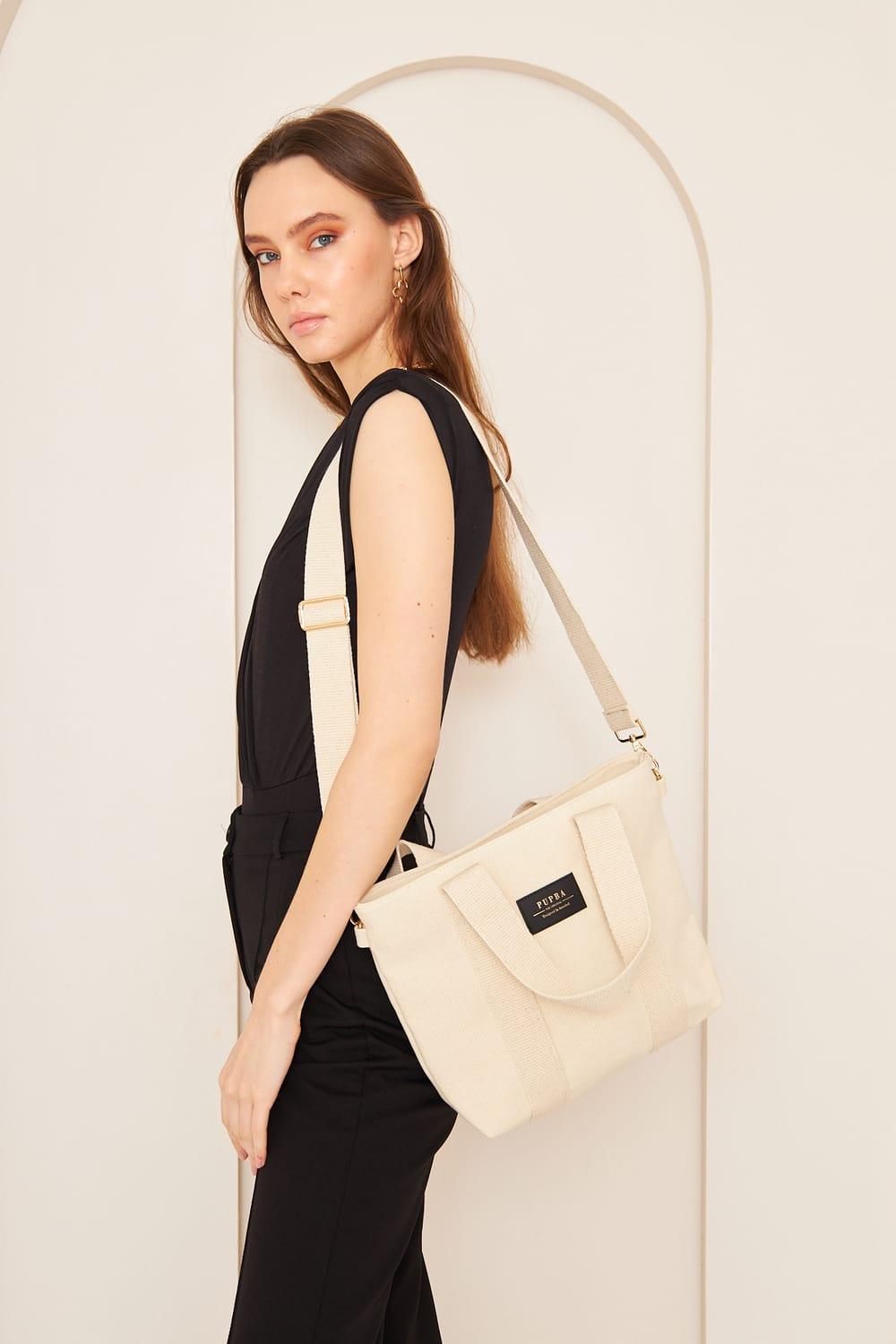 Yaga Tote Bag - Krem/Altın - 4