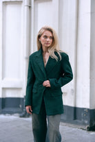 Yün Karışımlı Koyu Yeşil Ceket - 0