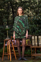 Yeşil Bulut Desenli Saçak Detaylı Panço - 1