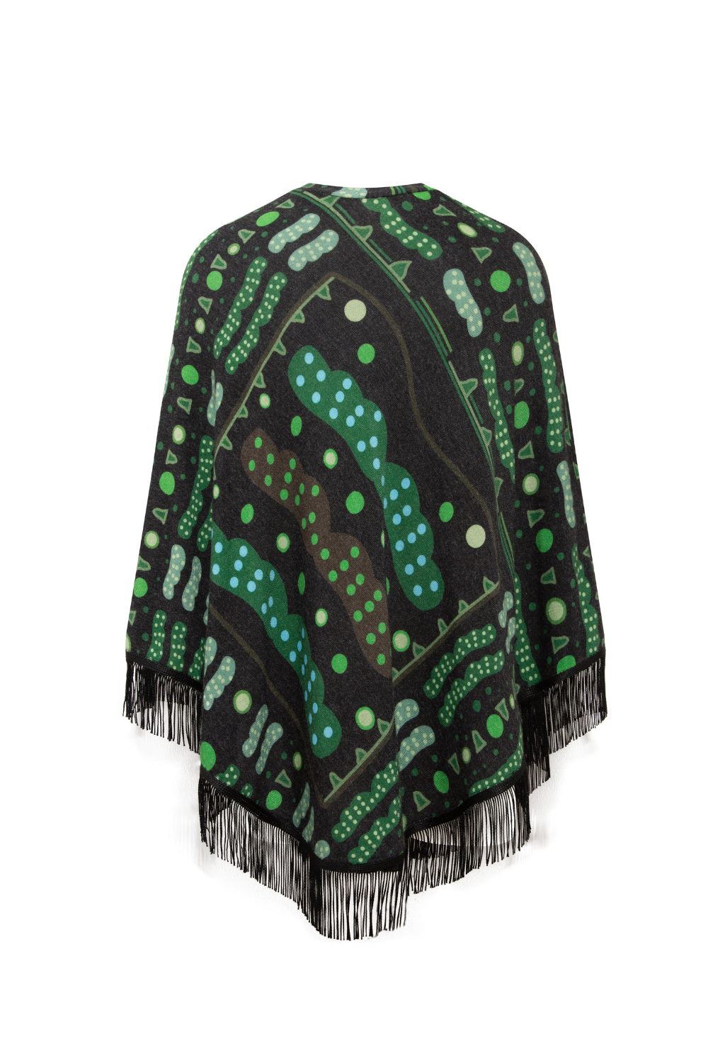 Yeşil Bulut Desenli Saçak Detaylı Panço - 4