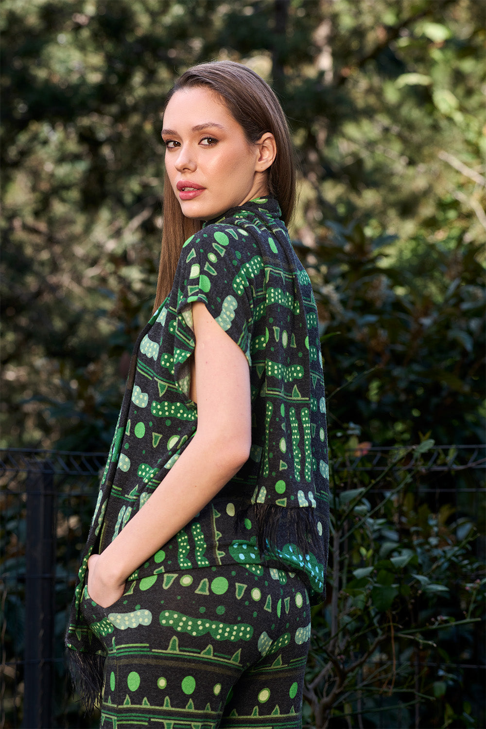 Yeşil Bulut Desenli Pantolon - 1