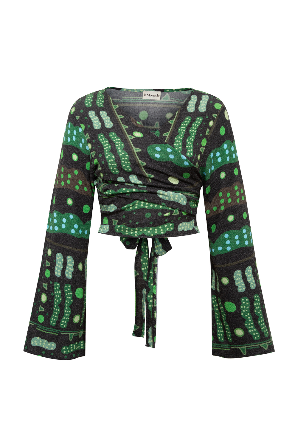 Yeşil Bulut Desenli Kruvaze Bağlamalı Bluz - 4