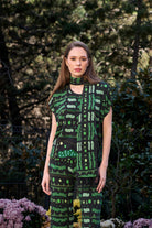 Yeşil Bulut Desenli Fular Detaylı Bluz - 0