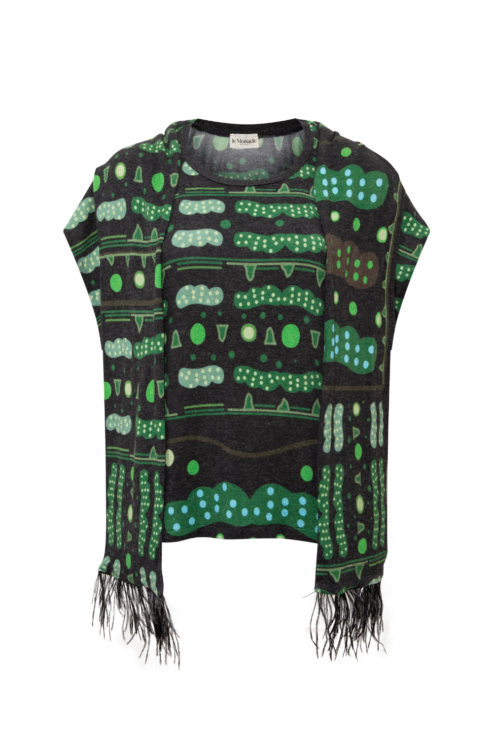 Yeşil Bulut Desenli Fular Detaylı Bluz - 5