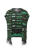 Yeşil Bulut Desenli Fular Detaylı Bluz - 5