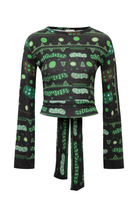 Yeşil Bulut Desenli Sırt Detaylı Bluz - 3