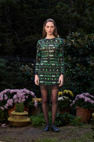 Yeşil Bulut Desenli Saçak Detaylı Mini Etek - 0