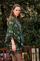 Yeşil Bulut Desenli Saçak Detaylı Mini Etek - 4