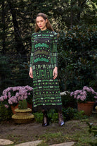 Yeşil Bulut Desenli Dantel Detaylı Uzun Elbise - 0