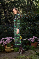 Yeşil Bulut Desenli Dantel Detaylı Uzun Elbise - 2