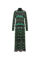 Yeşil Bulut Desenli Dantel Detaylı Uzun Elbise - 3