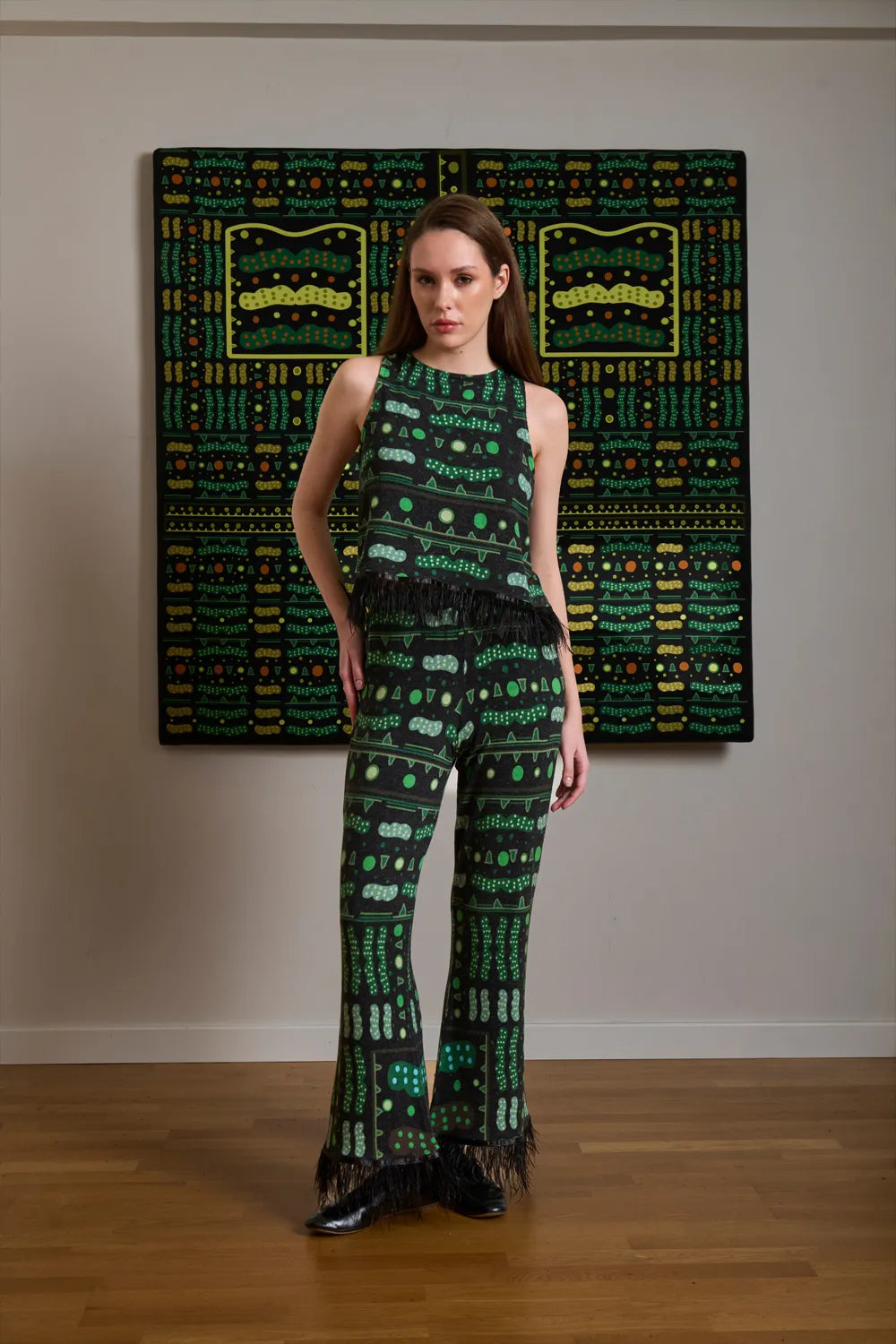 Yeşil Bulut Desenli Çift Kullanımlı Bluz-yelek - 2