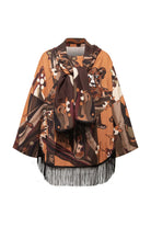 Kahve Kaplan Desenli Fular Detaylı Bluz - 5