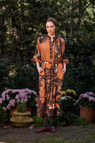 Kahve Kaplan Desenli Uzun Elbise - 1