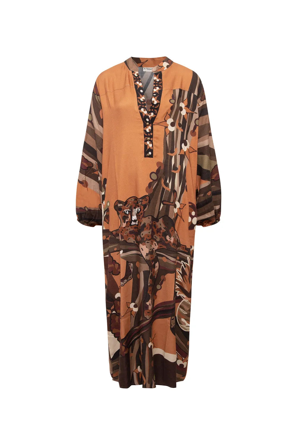 Kahve Kaplan Desenli Uzun Elbise - 4