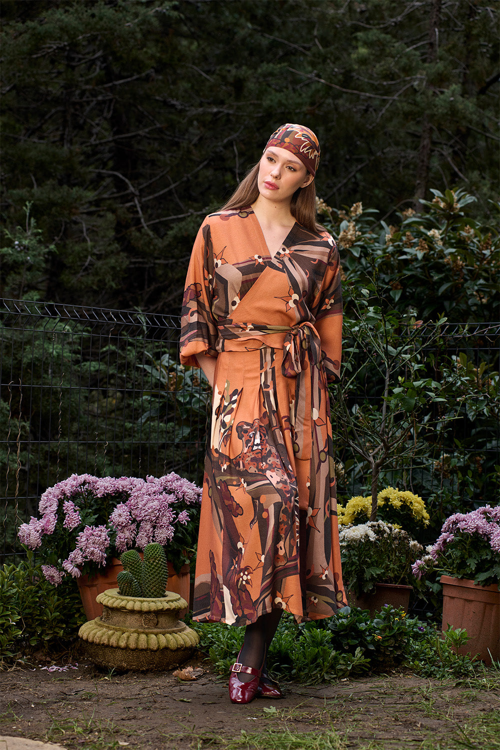 Kahve Kaplan Desenli Pile Detaylı Uzun Etek - 1