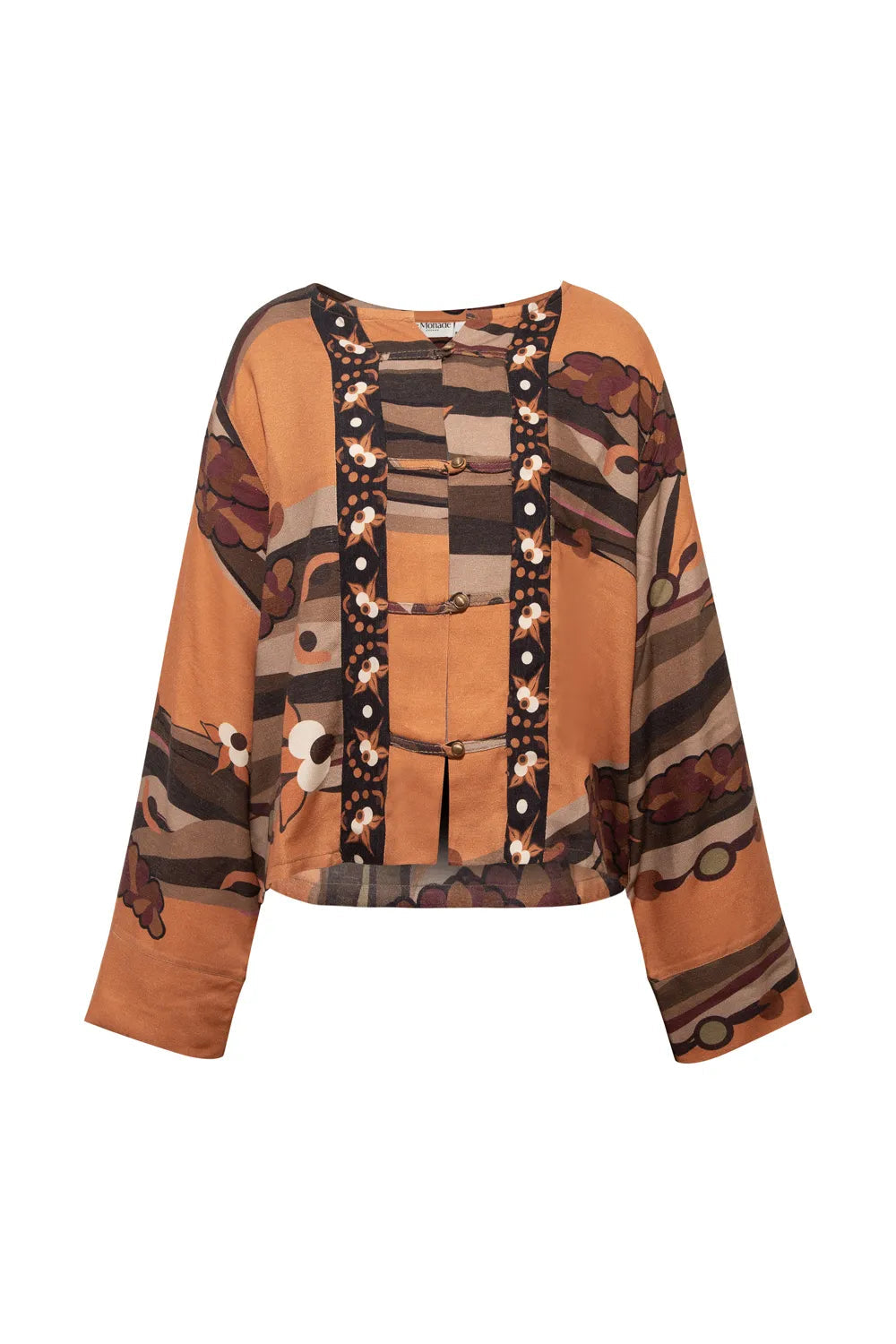 Kahve Ağaç Desenli Sırtı Saçak Detaylı Bluz - 4