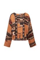 Kahve Ağaç Desenli Sırtı Saçak Detaylı Bluz - 4