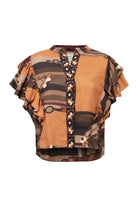 Kahve Ağaç Desenli Volan Kol Detaylı Gömlek - 4