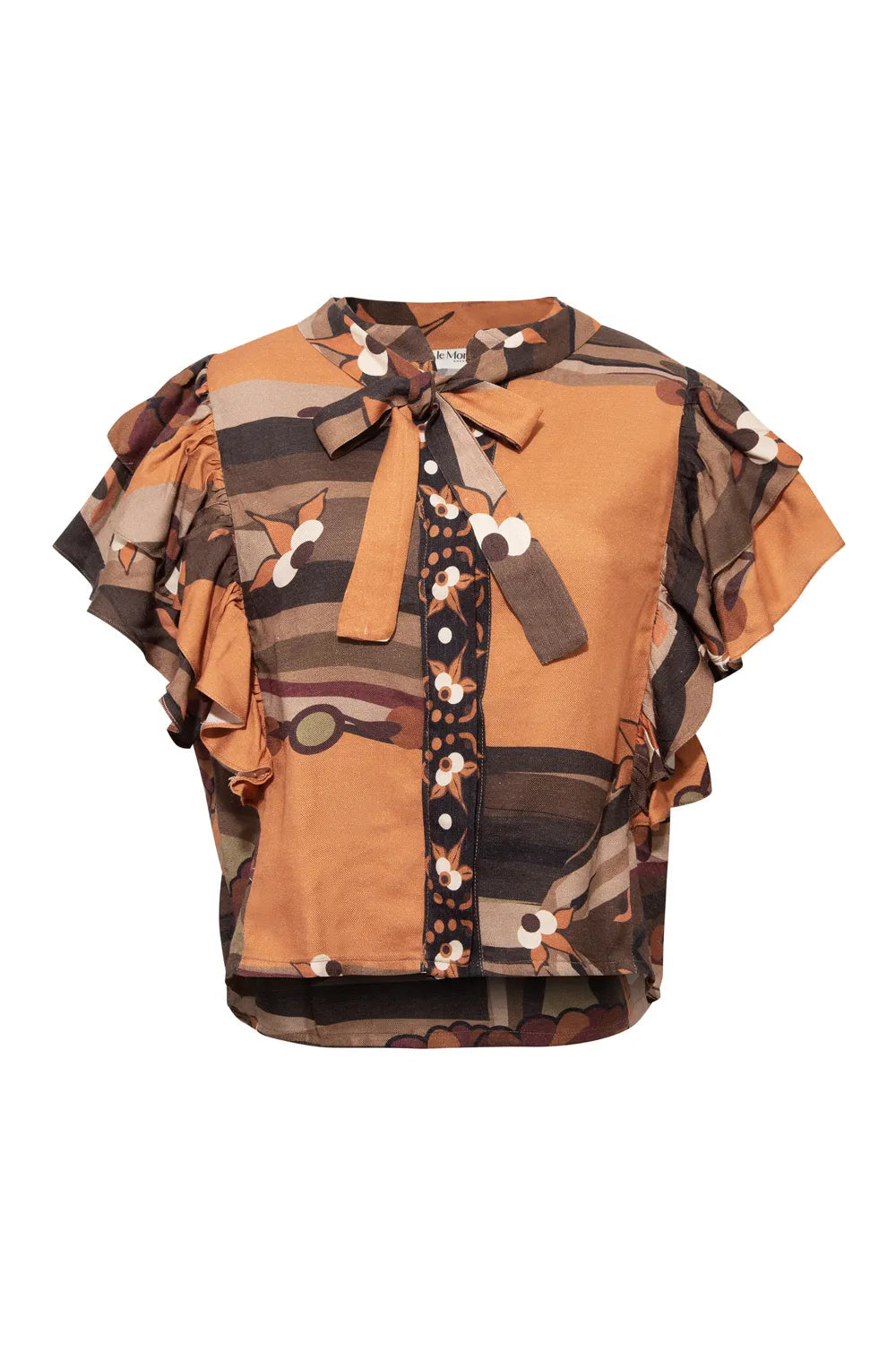 Kahve Ağaç Desenli Volan Kol Detaylı Gömlek - 5