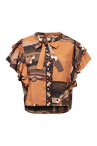 Kahve Ağaç Desenli Volan Kol Detaylı Gömlek - 5