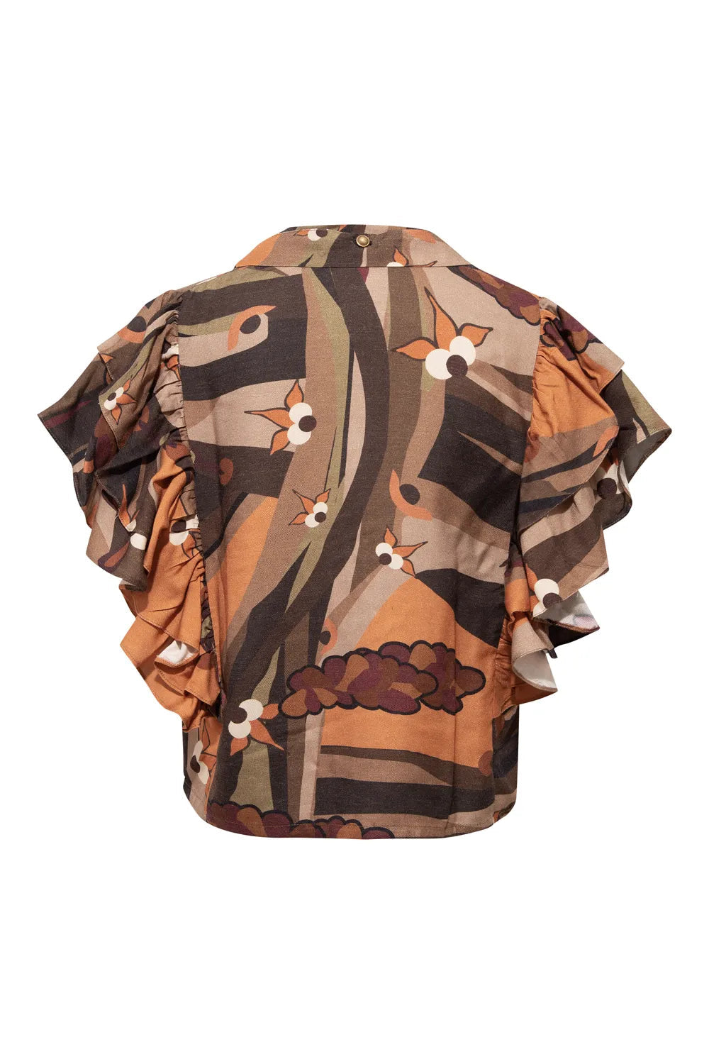 Kahve Ağaç Desenli Volan Kol Detaylı Gömlek - 6