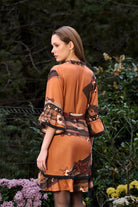 Kahve Ağaç Desenli Volan Kol Detaylı Kısa Elbise - 2