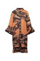 Kahve Ağaç Desenli Volan Kol Detaylı Kısa Elbise - 3