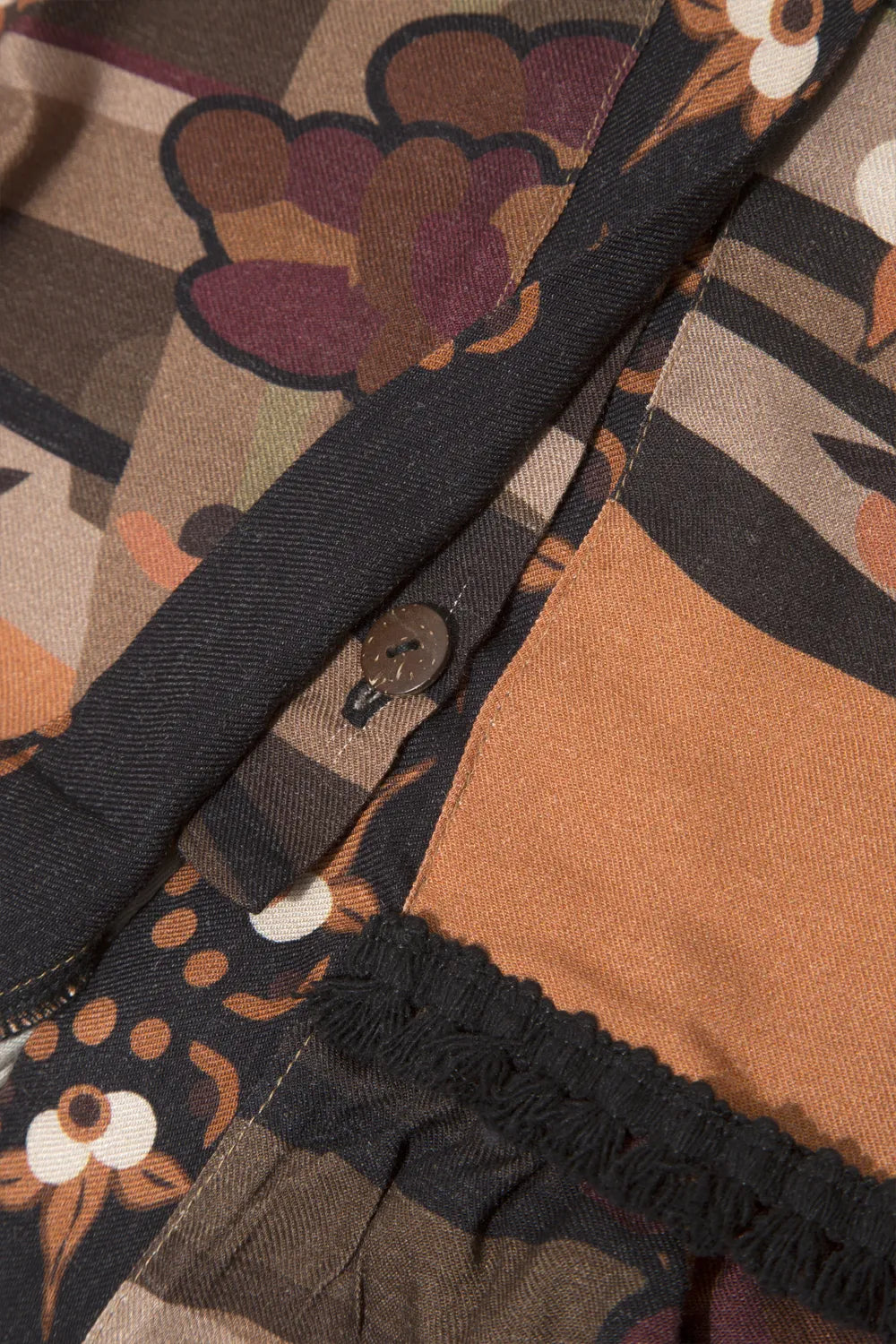 Kahve Ağaç Desenli Volan Kol Detaylı Kısa Elbise - 6